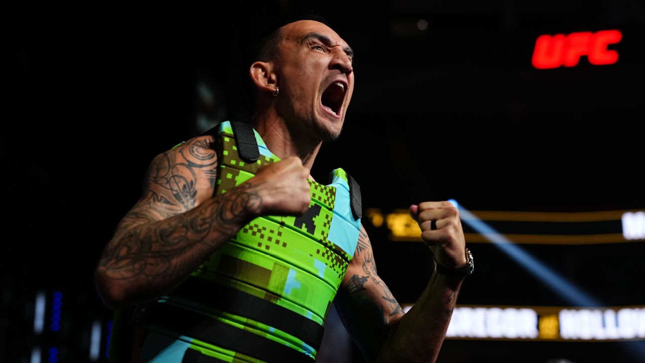 Colete verde de Holloway em encarada contra McGregor no UFC 329